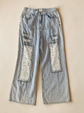 POL Denim Lace Wide Leg Jeans Size Small Womens